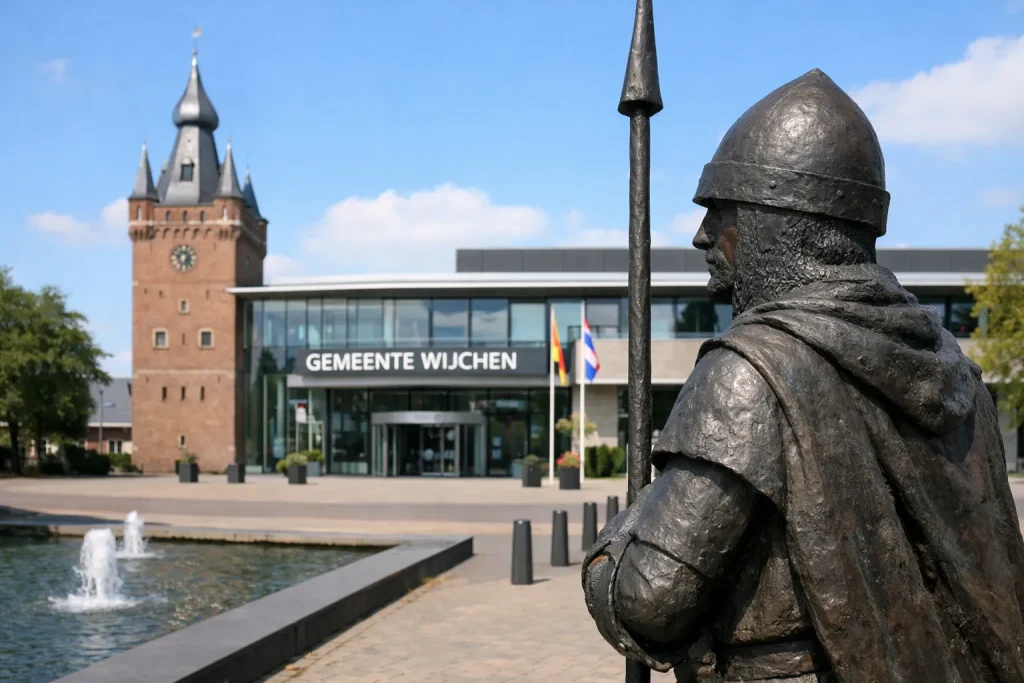 Vooraanzicht van het gemeentehuis in Wijchen op een zonnige dag.