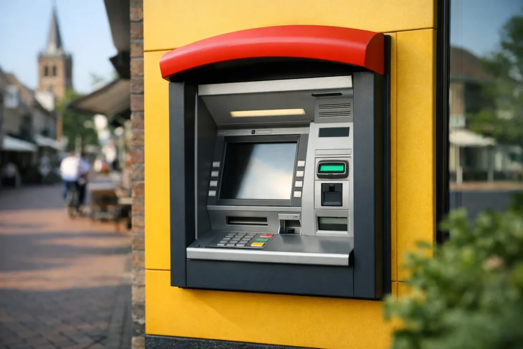 Pinautomaat aan een straat in Wijchen, Nederland